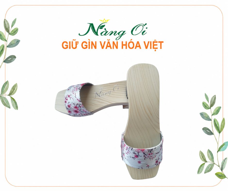guốc gỗ thông tự nhiên cao 5cm gót vuông dễ đi